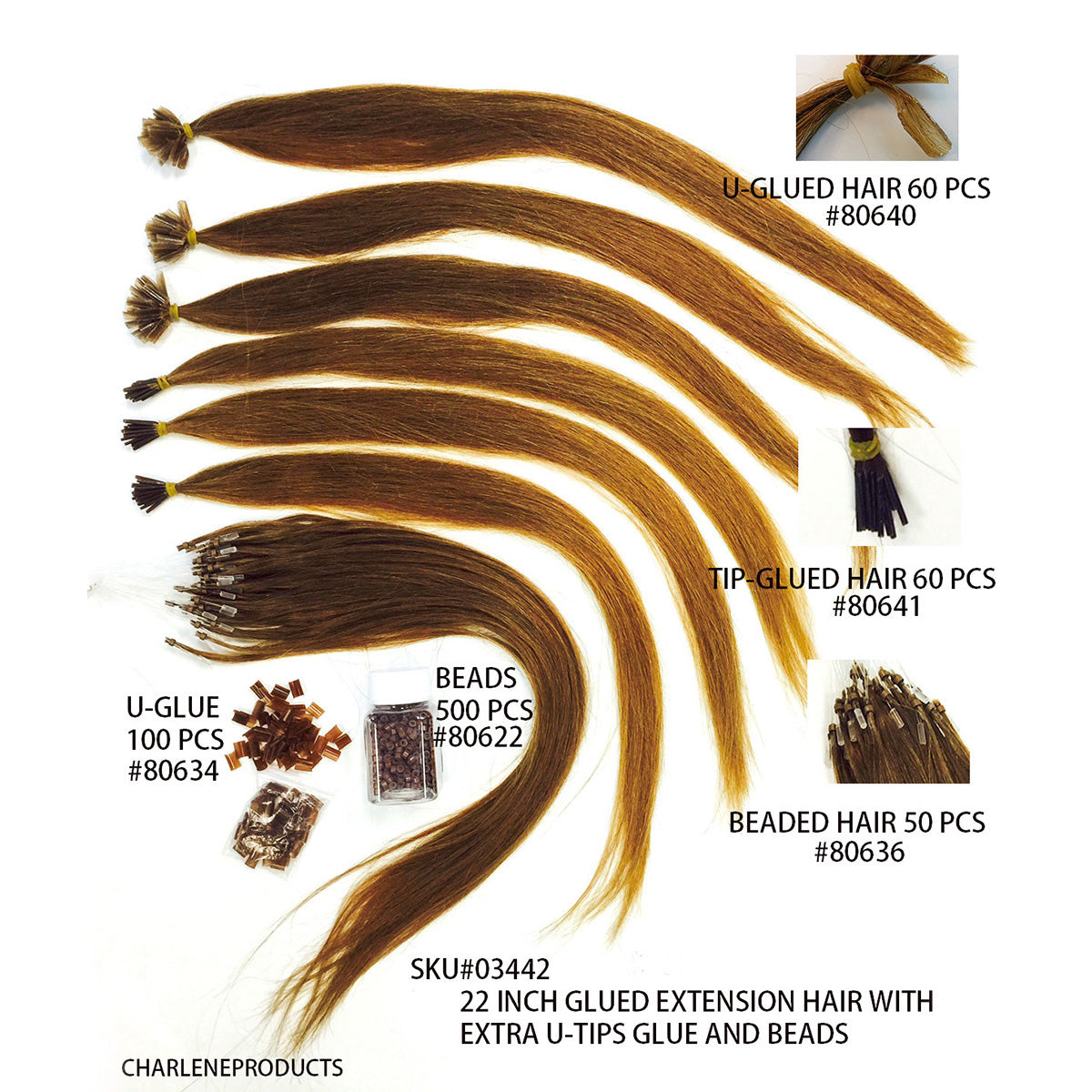 22" Glued Extension Hair w/ Extra U-tips Glue and Beads Training Kit (#3442)