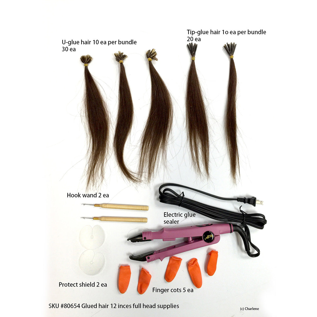 12" Glued Hair Full Head Training Kit (#80654)