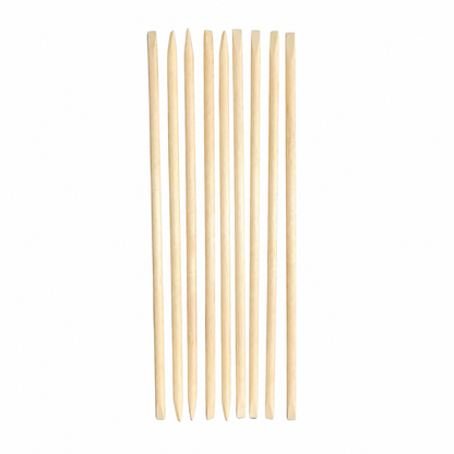 Close view of birchwood manicure stick ends