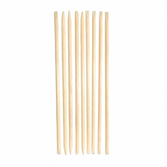 Close view of birchwood manicure stick ends