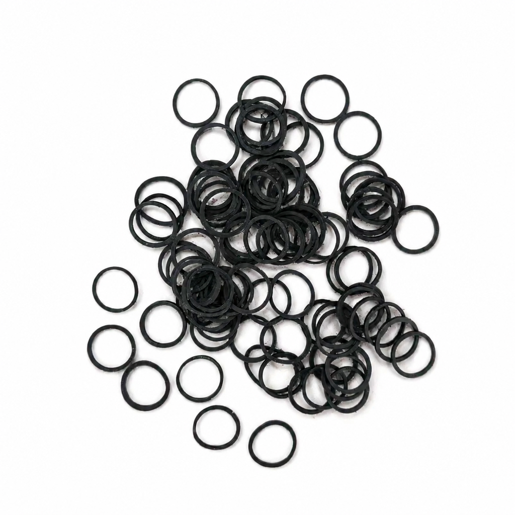 Black rubber bands shown in packaging