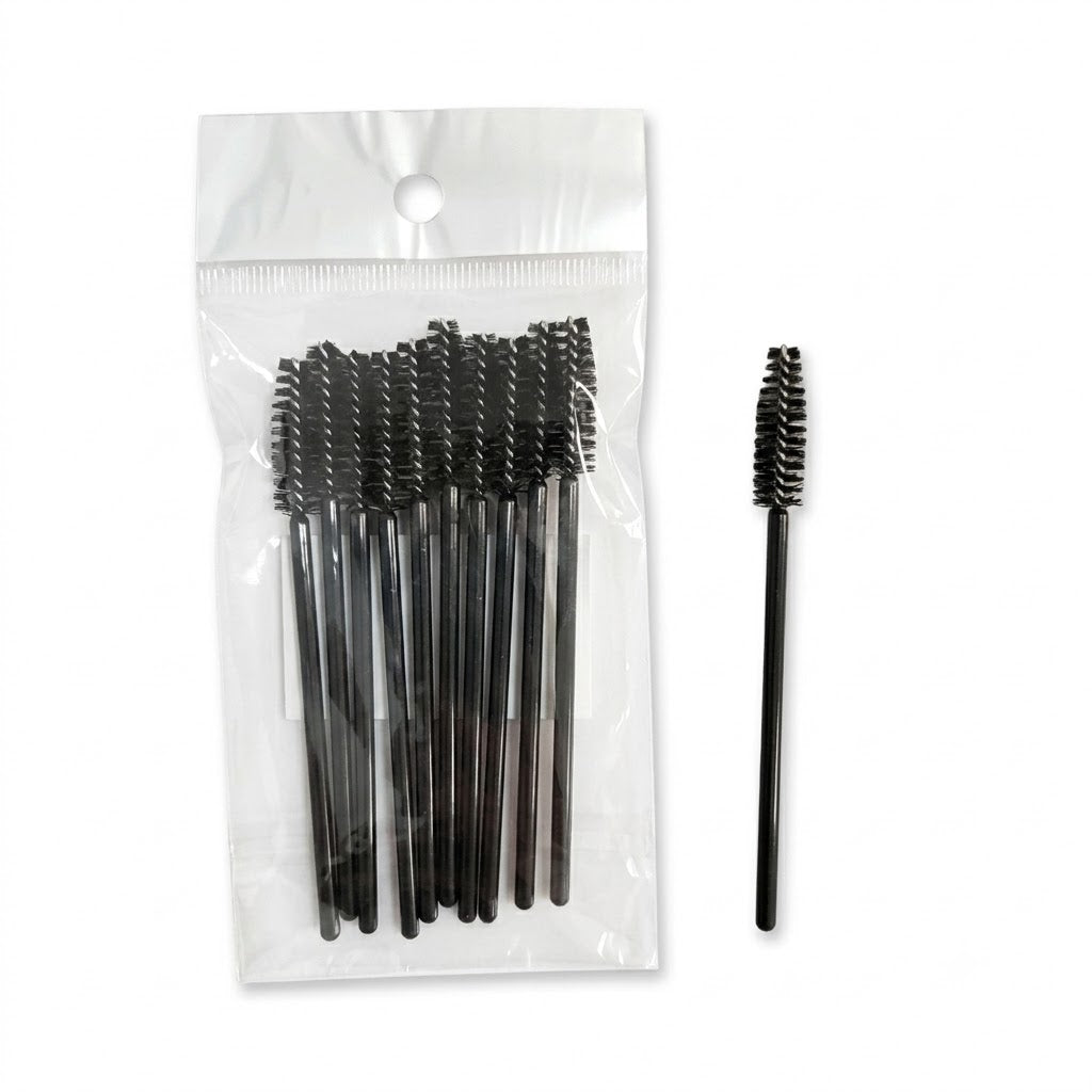 Close view of disposable mascara wand brush