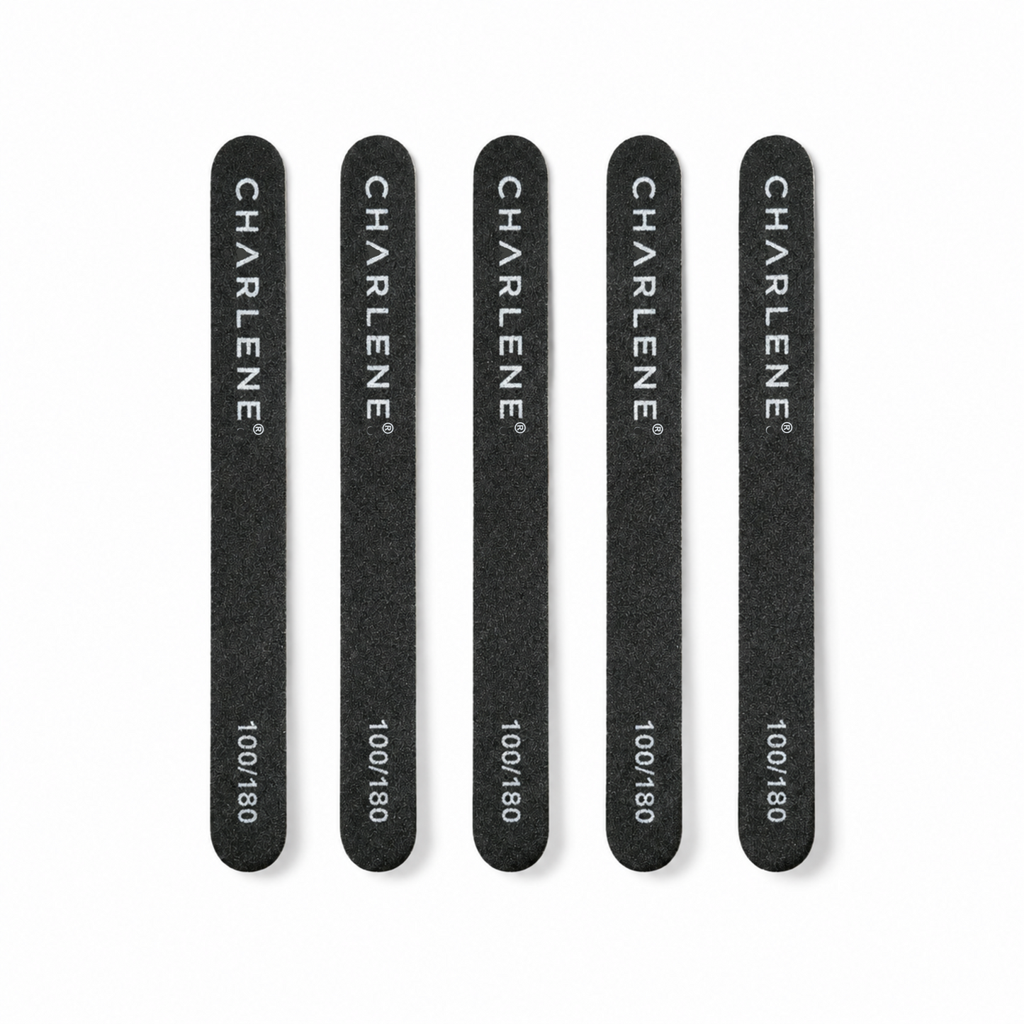 Five Charlene black emery boards, 100/180 grit, 5 pack