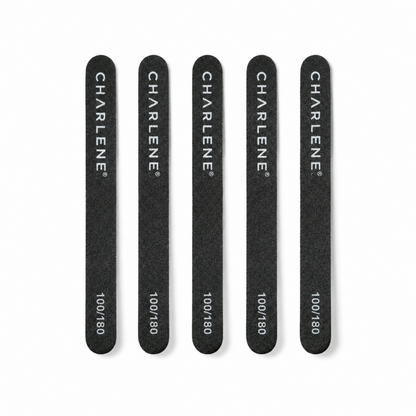Five Charlene black emery boards, 100/180 grit, 5 pack