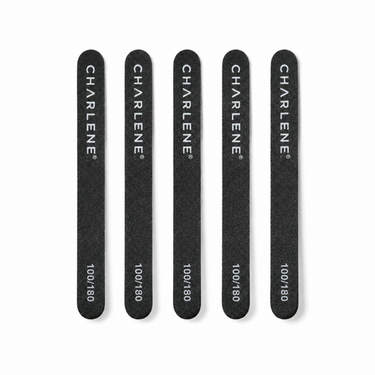 Five Charlene black emery boards, 100/180 grit, 5 pack