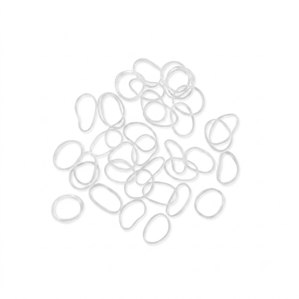 Clear rubber bands shown in packaging