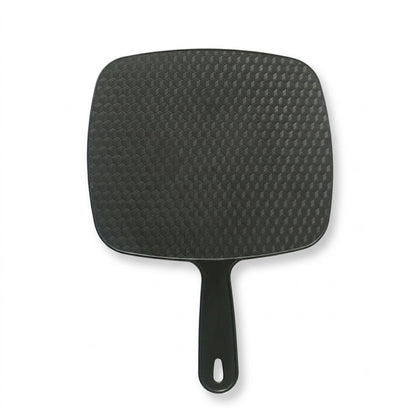 Back view of black handheld salon mirror