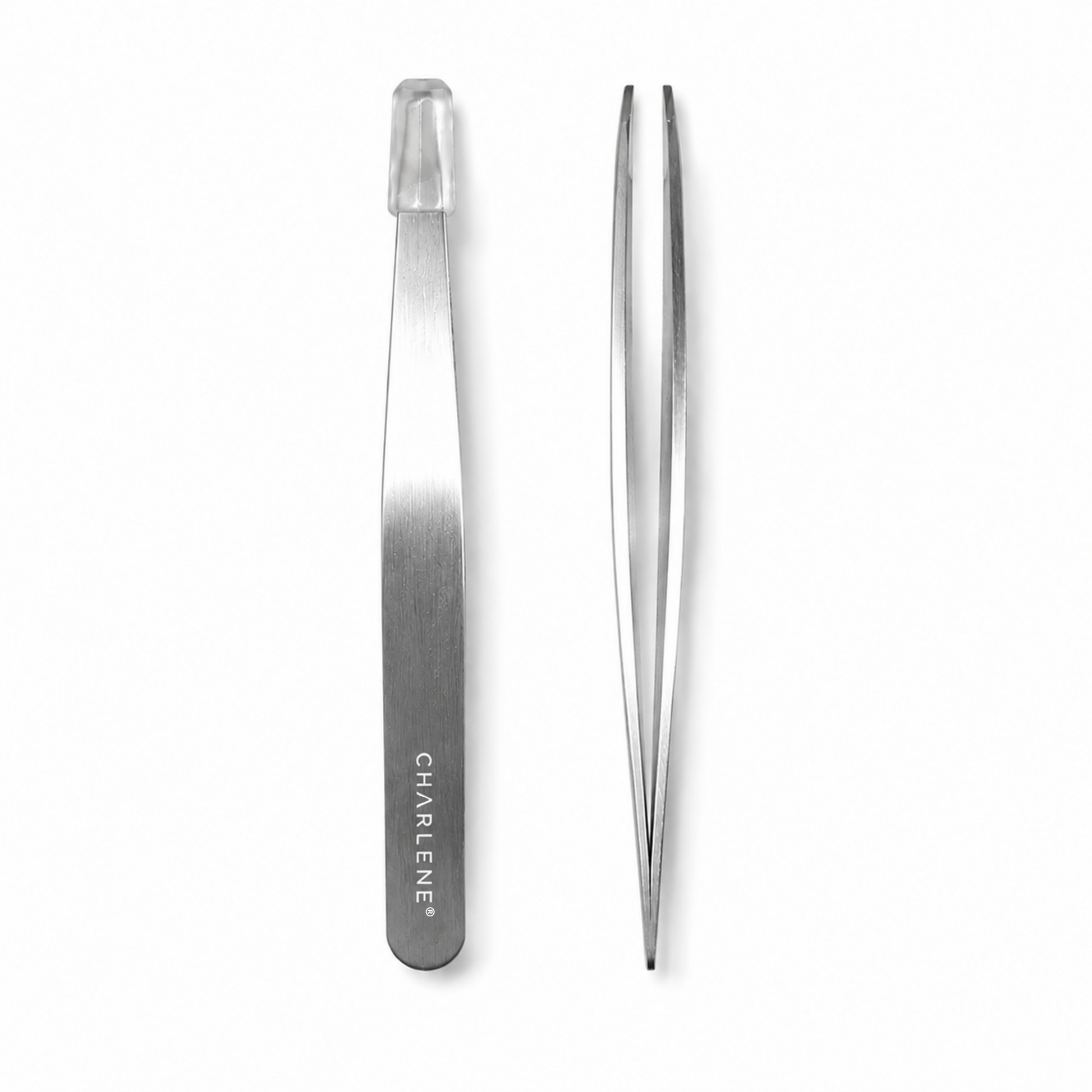 Charlene slant tip tweezers, tip detail