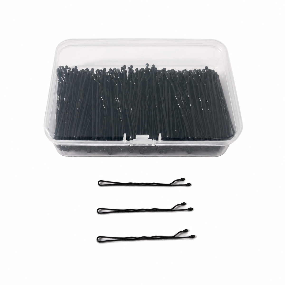 Loose black bobby pins showing rippled leg