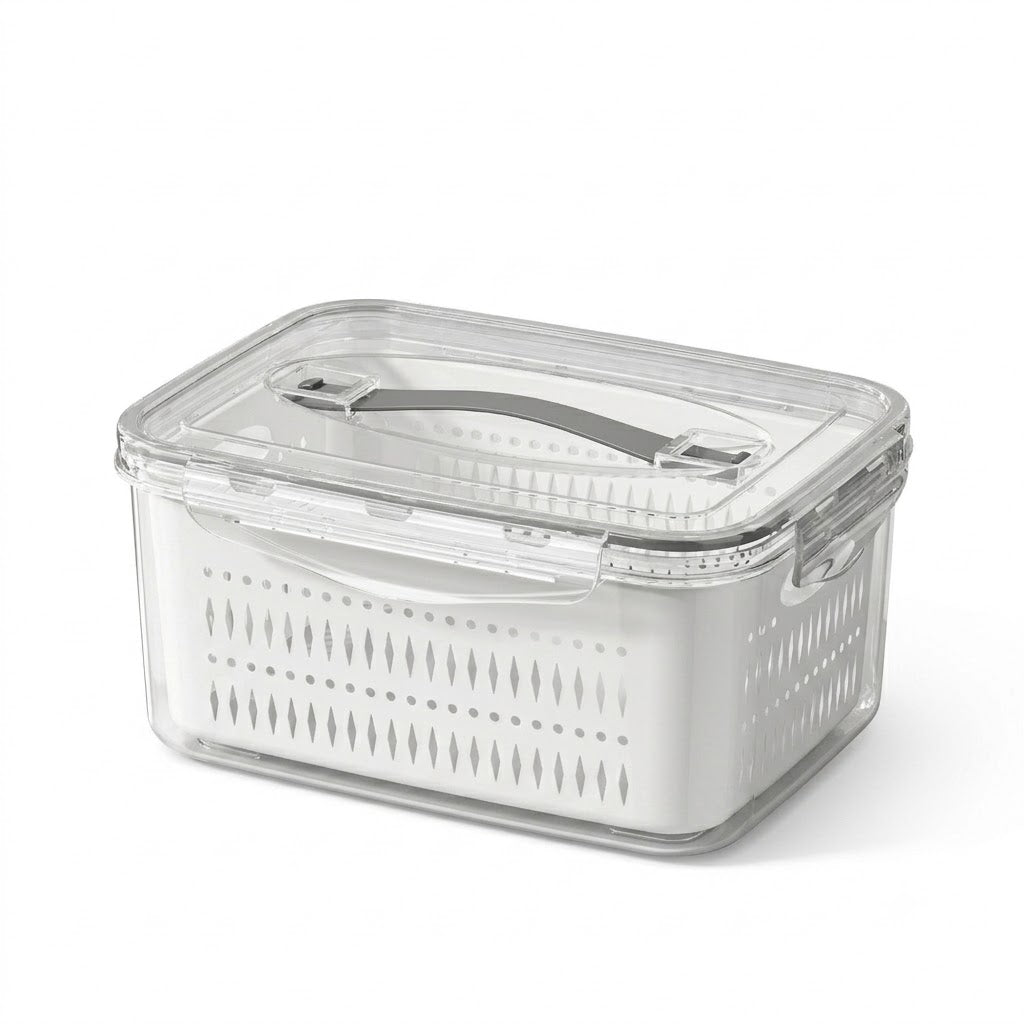 Charlene storage container with locking lid and basket