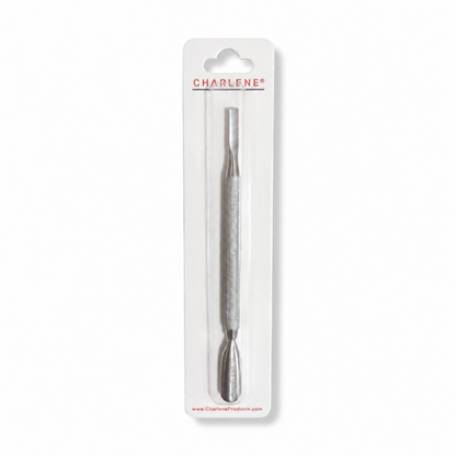 Charlene stainless steel cuticle pusher and square spatula