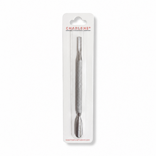 Charlene stainless steel cuticle pusher and square spatula