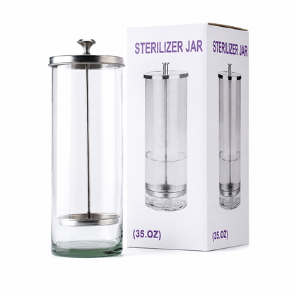 Sterilizing jar shown with lid