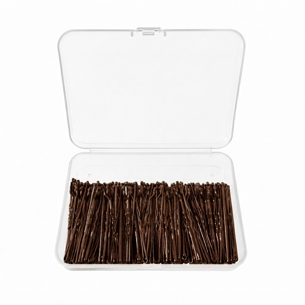 Bronze bobby pins in open storage box