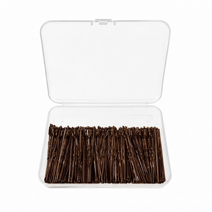 Bronze bobby pins in open storage box