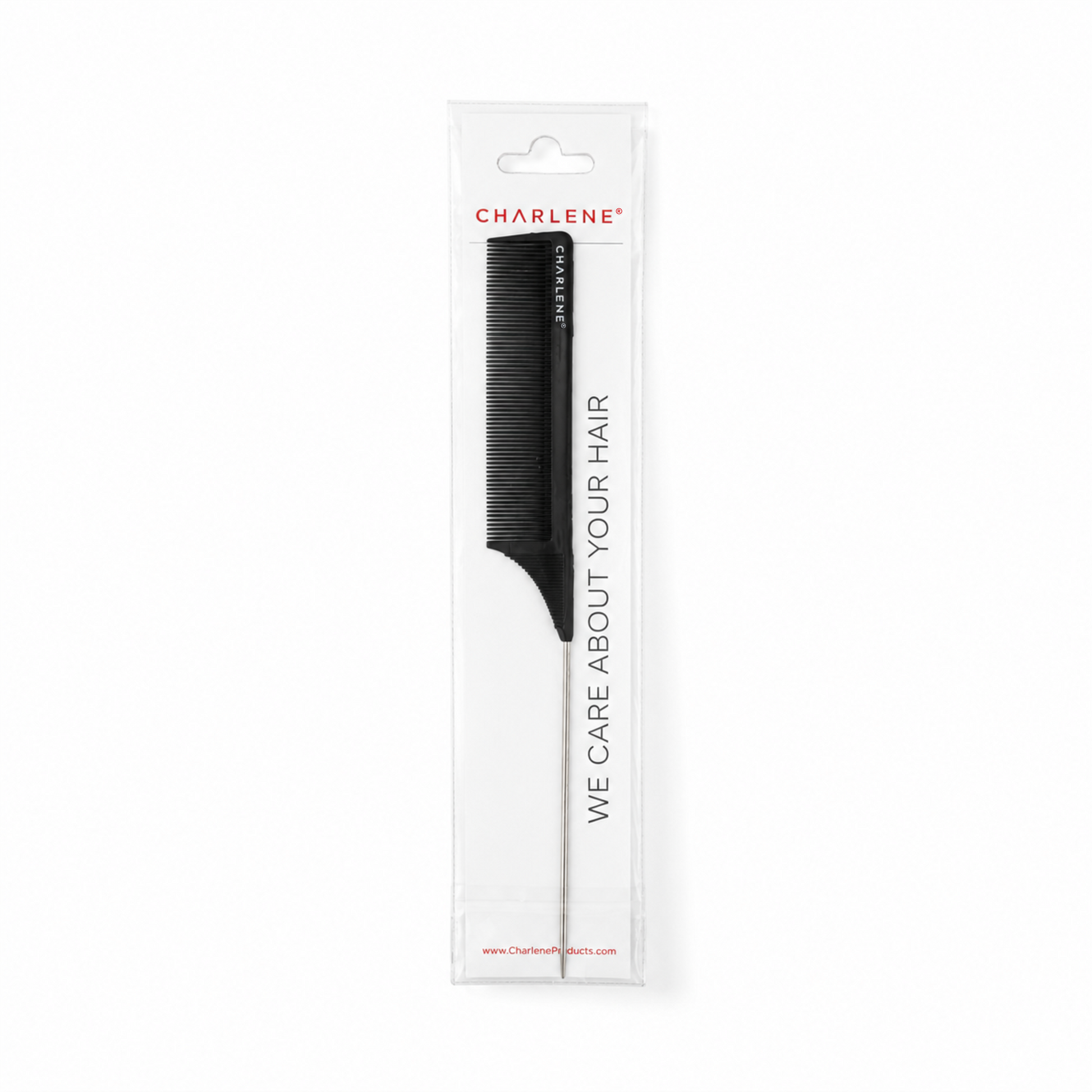 Charlene metal pin tail comb, 8 inch, black