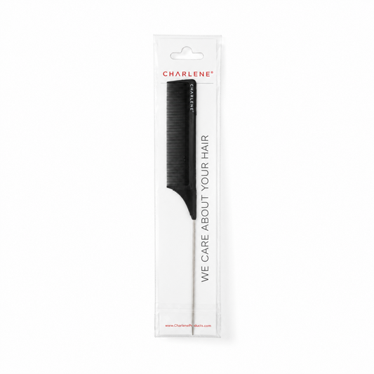 Charlene metal pin tail comb, 8 inch, black