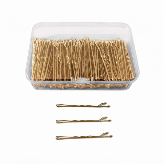 Loose blonde bobby pins showing rippled leg