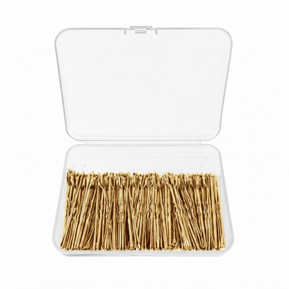 Blonde bobby pins in open storage box