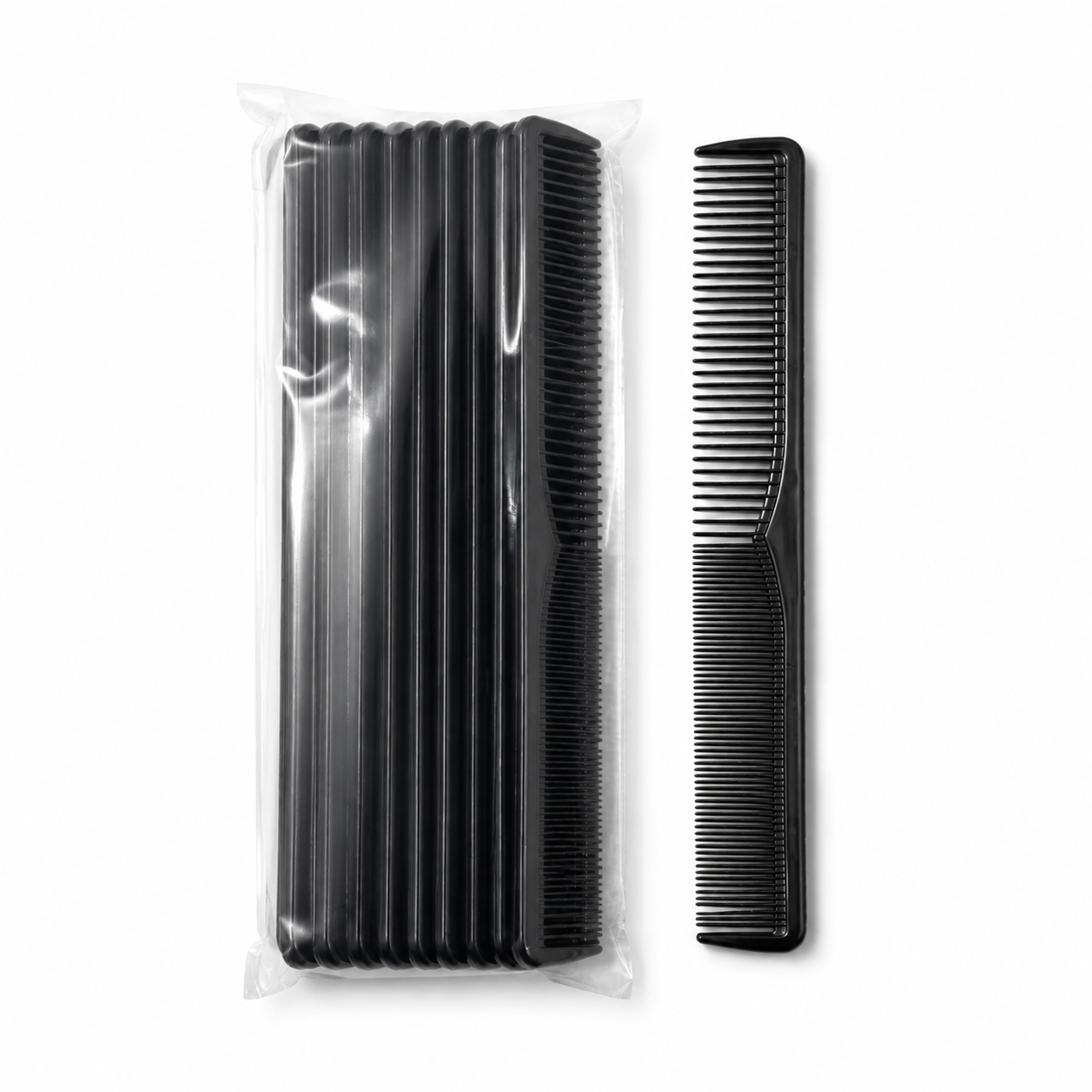 Charlene 7 inch styling combs, black, 12 pack