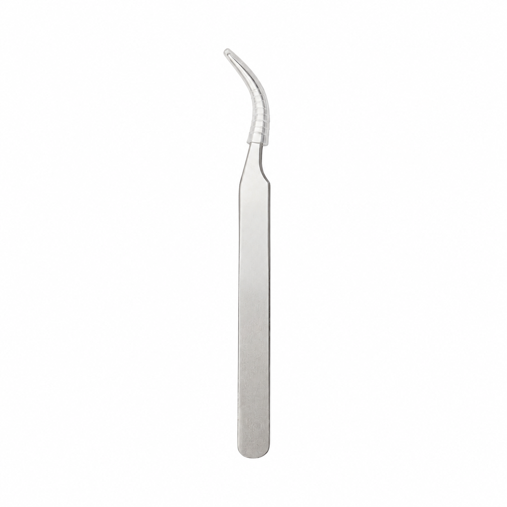 Curved tip stainless steel tweezers