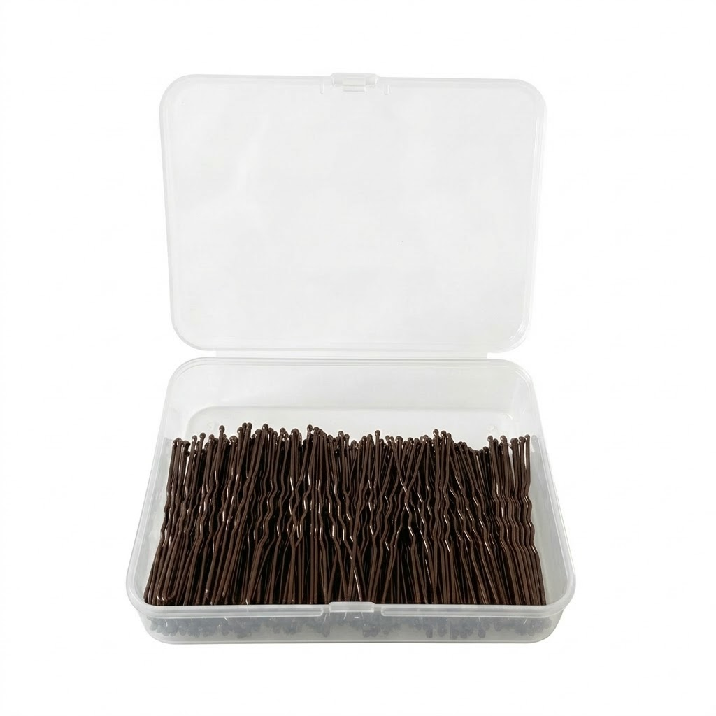 Bronze hair pins shown in open box