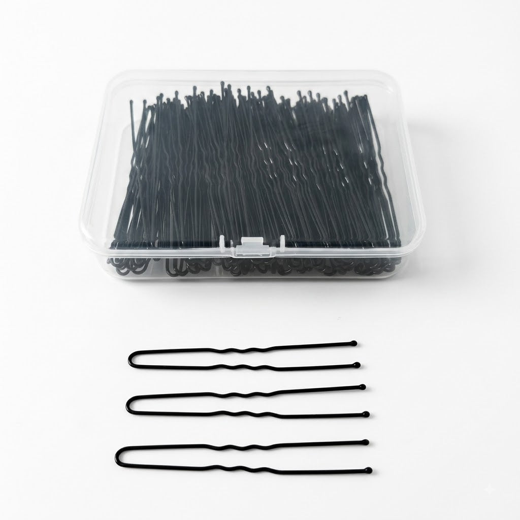 Loose long black hair pins