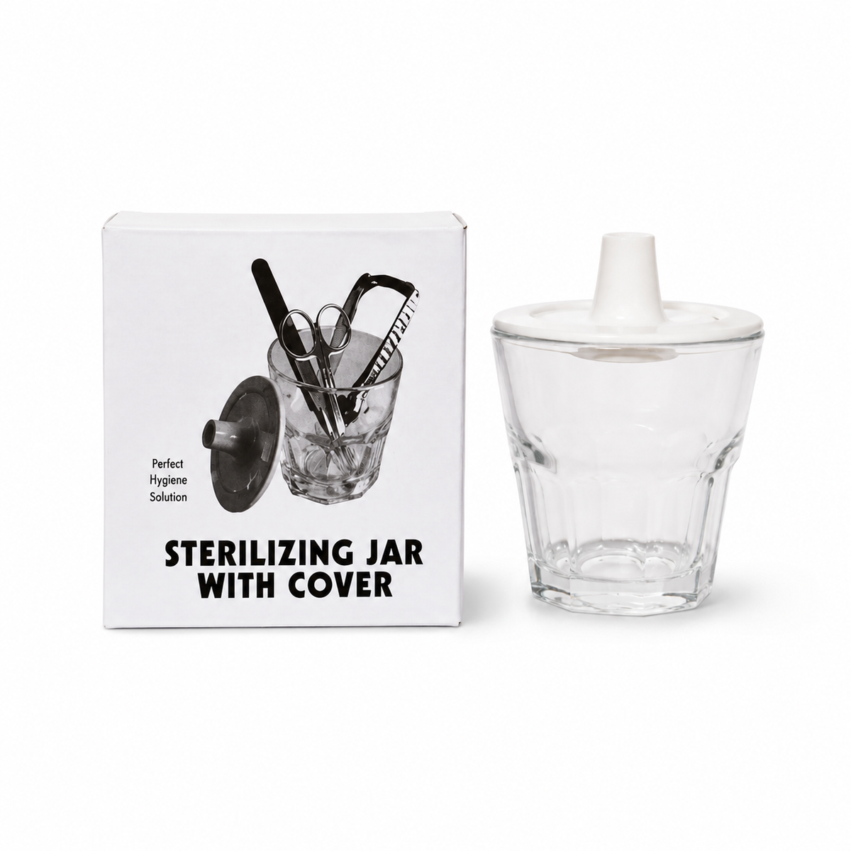 Glass sterilizing jar shown at an angle