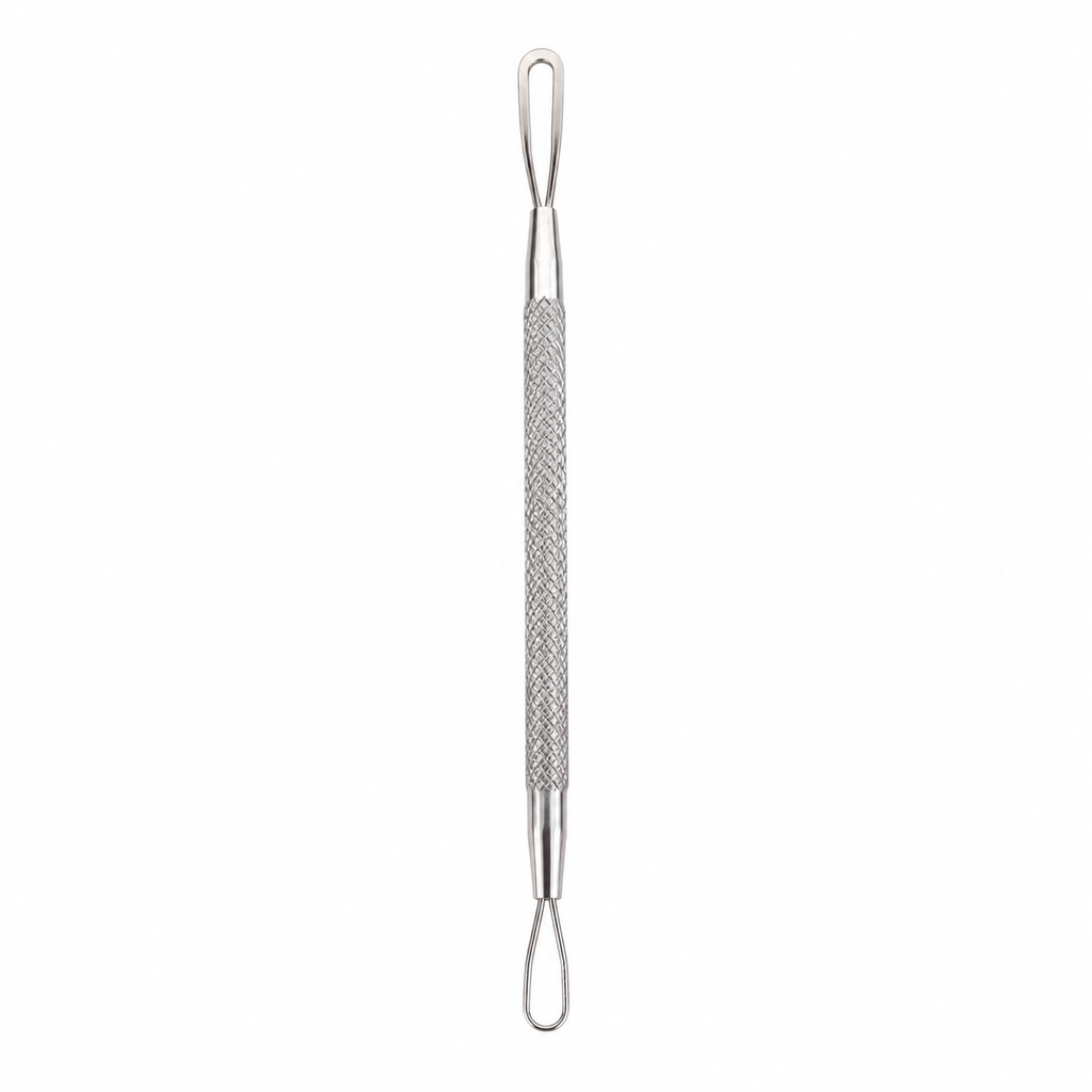 Double-sided comedone extractor with textured grip