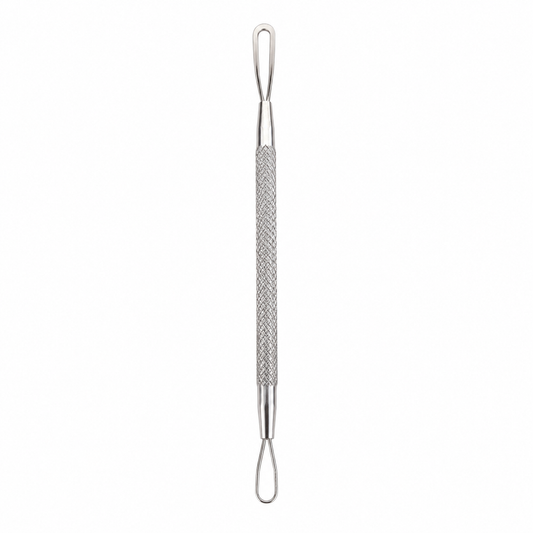 Double-sided comedone extractor with textured grip