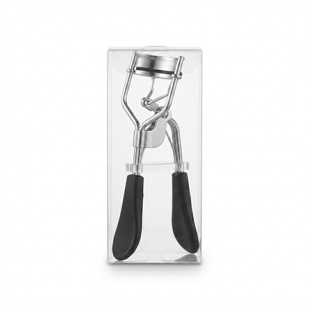 Spring-loaded eyelash curler with easy grip handle