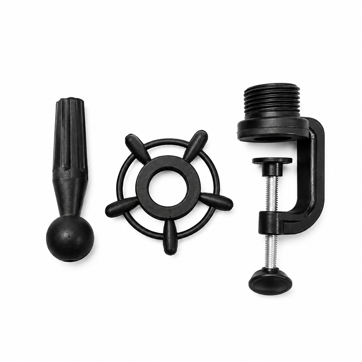 Wig blocker clamp showing screw mechanism