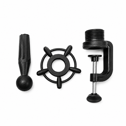 Wig blocker clamp showing screw mechanism